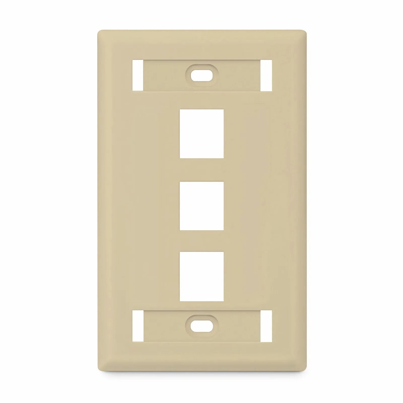 Refurb Squared SyncEase Single Gang Three Port Keystone Faceplate, Label Pockets, Ivory