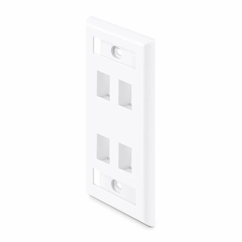 Refurb Squared Single Gang Keystone Faceplate, Label Pockets, 4 Ports, White, 4.49'' x 2.76''