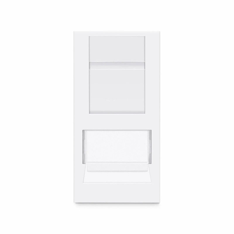 Refurb Squared British-Style Cat6 Shuttered Faceplate Frame Insert, Label Pockets, Flat, 1 Port, White, 1.97'' x 0.98''