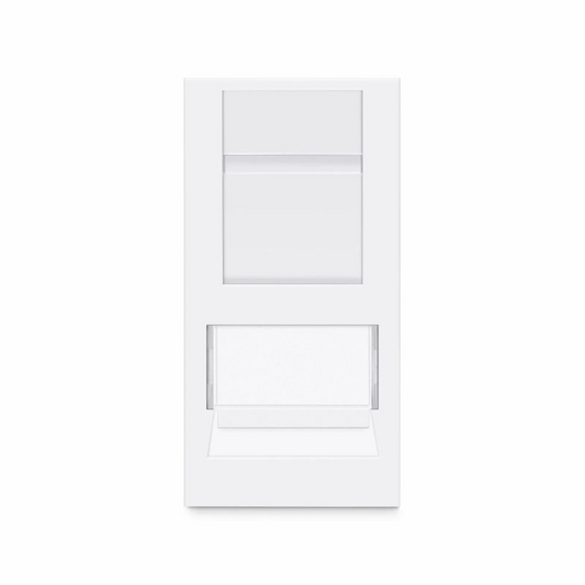 Refurb Squared British-Style Cat6 Shuttered Faceplate Frame Insert, Label Pockets, Flat, 1 Port, White, 1.97'' x 0.98''