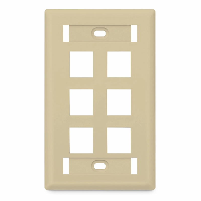 Refurb Squared SyncEase Single Gang Six Port Keystone Faceplate, Label Pockets, Ivory