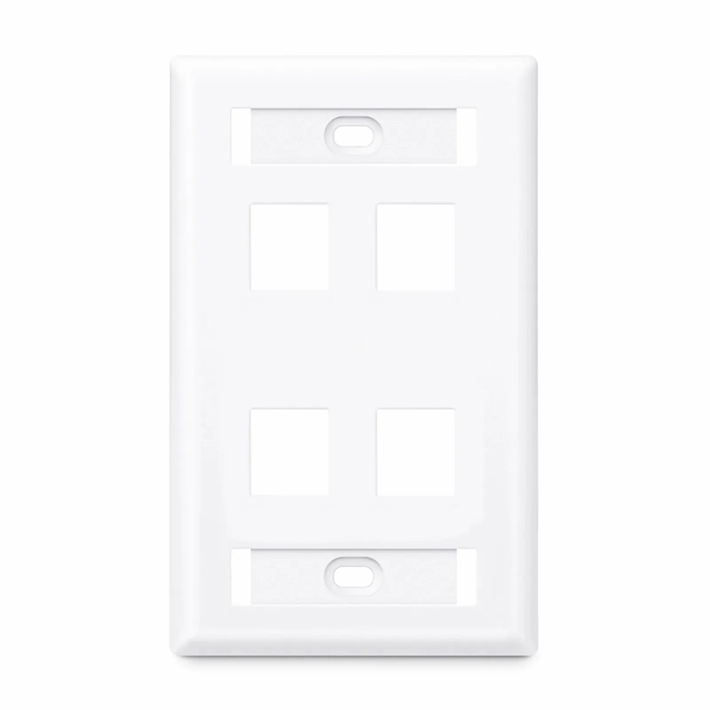 Refurb Squared Single Gang Keystone Faceplate, Label Pockets, 4 Ports, White, 4.49'' x 2.76''