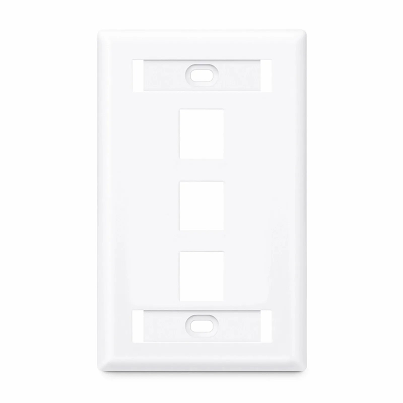 Refurb Squared Single Gang Keystone Faceplate, Label Pockets, 3 Ports, White, 4.49'' x 2.76''