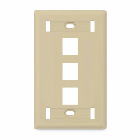 Refurb Squared SyncEase Single Gang Three Port Keystone Faceplate, Label Pockets, Ivory