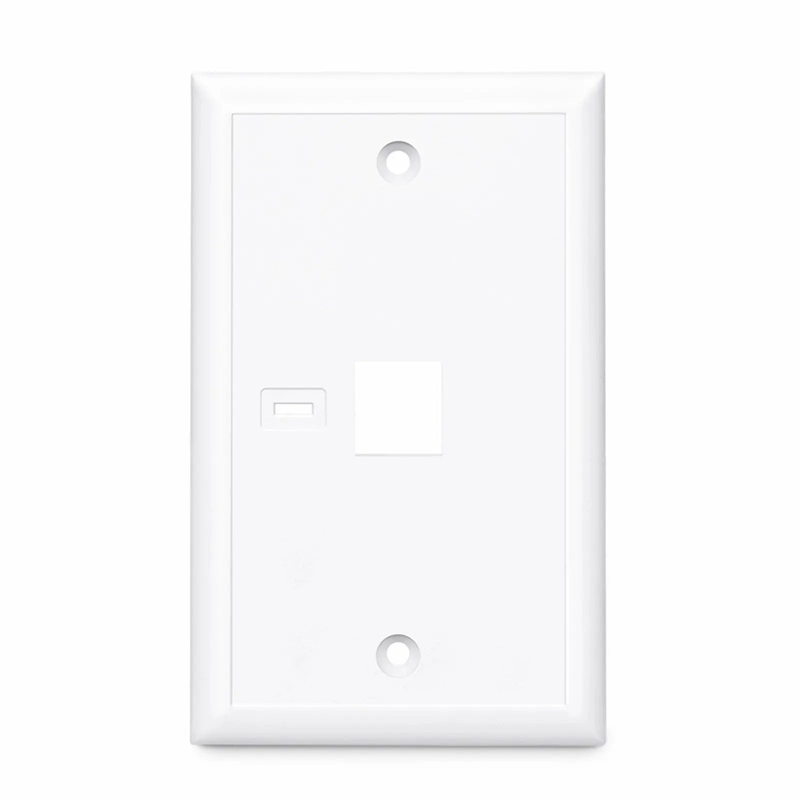 Refurb Squared Single Gang Keystone Faceplate, Computer and Telephone Identification Icons, 1 Port, White, 4.49'' x 2.76''
