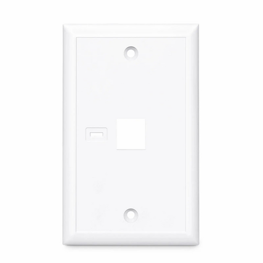 Refurb Squared Single Gang Keystone Faceplate, Computer and Telephone Identification Icons, 1 Port, White, 4.49'' x 2.76''