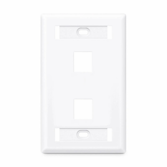 Refurb Squared Single Gang Keystone Faceplate, Label Pockets, 2 Ports, White, 4.49'' x 2.76''