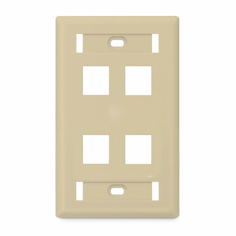 Refurb Squared SyncEase Single Gang Four Port Keystone Faceplate, Label Pockets, Ivory