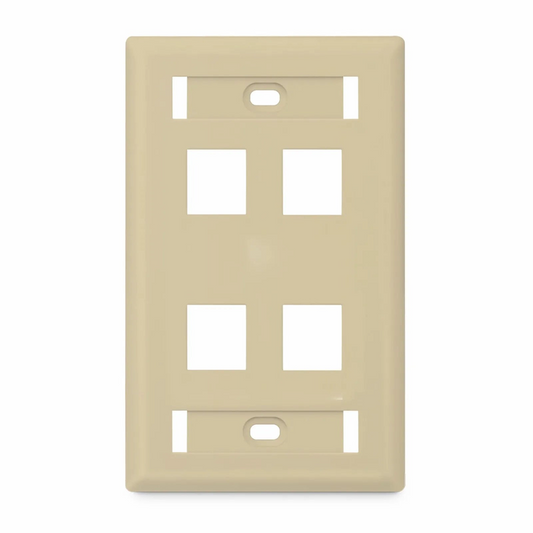Refurb Squared SyncEase Single Gang Four Port Keystone Faceplate, Label Pockets, Ivory