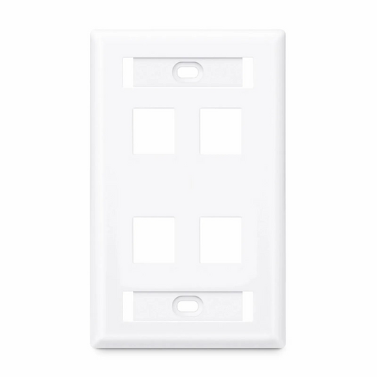 Refurb Squared Single Gang Keystone Faceplate, Label Pockets, 4 Ports, White, 4.49'' x 2.76''