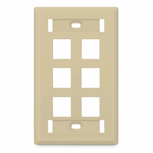 Refurb Squared SyncEase Single Gang Six Port Keystone Faceplate, Label Pockets, Ivory