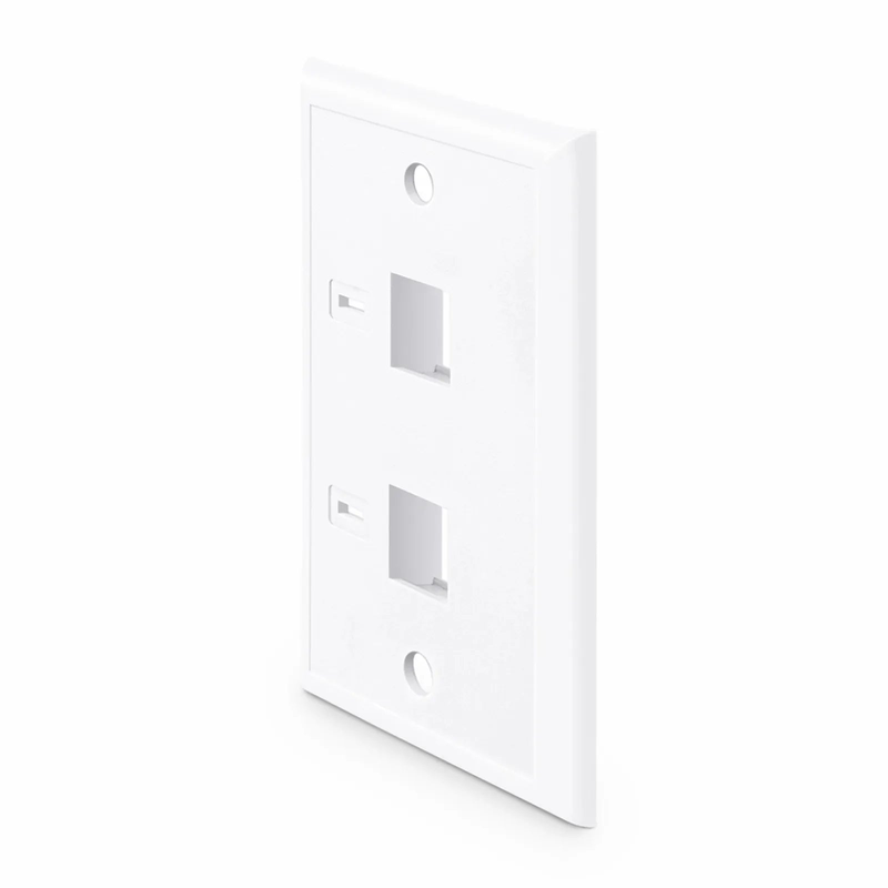 Refurb Squared Single Gang Keystone Faceplate, Computer and Telephone Identification Icons, 2 Ports, White, 4.49'' x 2.76''