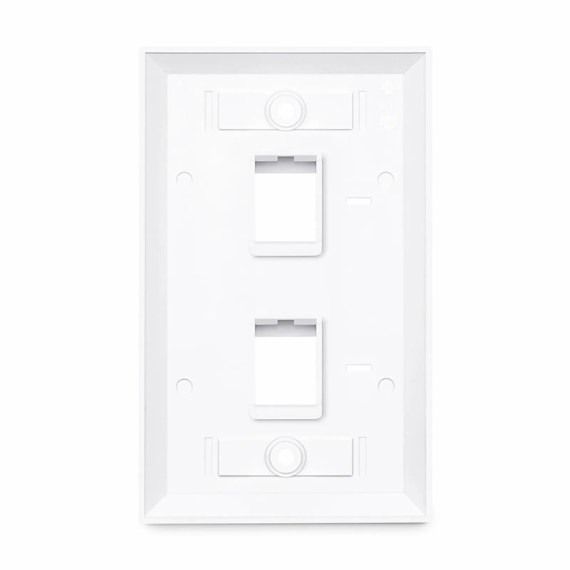 Refurb Squared Single Gang Keystone Faceplate, Computer and Telephone Identification Icons, 2 Ports, White, 4.49'' x 2.76''