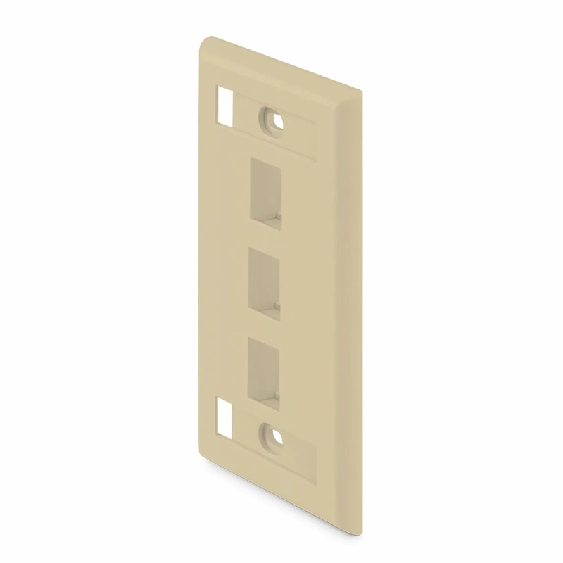 Refurb Squared SyncEase Single Gang Three Port Keystone Faceplate, Label Pockets, Ivory