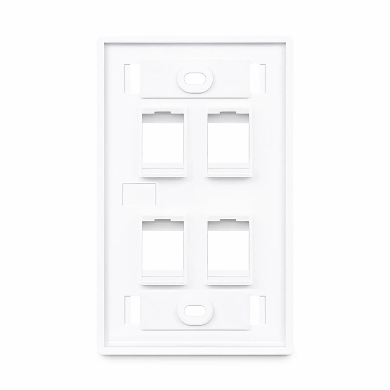 Refurb Squared Single Gang Keystone Faceplate, Label Pockets, 4 Ports, White, 4.49'' x 2.76''