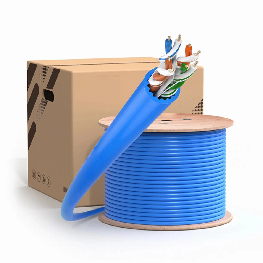 Refurb Squared Cat6a Ethernet Bulk Cable, 1000ft (305m), 23AWG Solid Pure Bare Copper Wire, 750MHz, Unshielded (UTP), PVC CMR, with Reel (Blue)