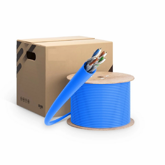 Refurb Squared Cat6a Ethernet Bulk Cable, 1000ft (305m), 23AWG Solid Pure Bare Copper Wire, 750MHz, Shielded (U/FTP), PVC CMR, with Reel (Blue)