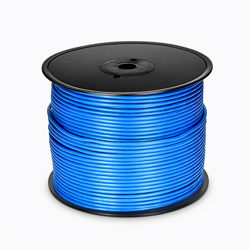 Refurb Squared Cat6 Ethernet Bulk Cable, 1000ft (305m), UL Listed, 23AWG Solid Pure Bare Copper Wire, 550MHz, Unshielded (UTP), PVC CMR, with Reel (Blue)