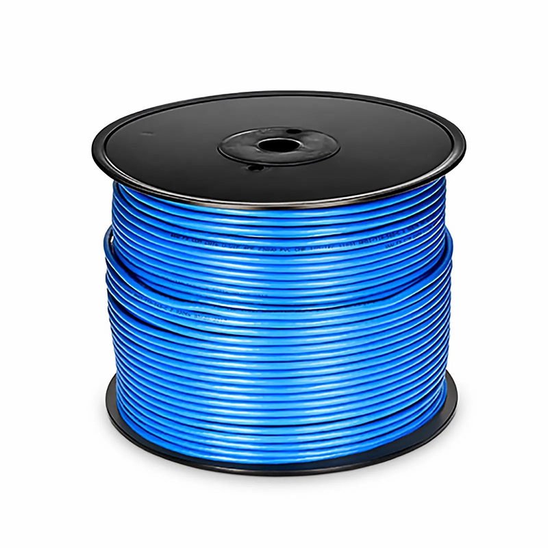 Refurb Squared Cat5e Ethernet Bulk Cable, 1000ft (305m), 24AWG Solid Pure Bare Copper Wire, 350MHz, Unshielded (UTP), PVC CMR, with Reel (Blue)