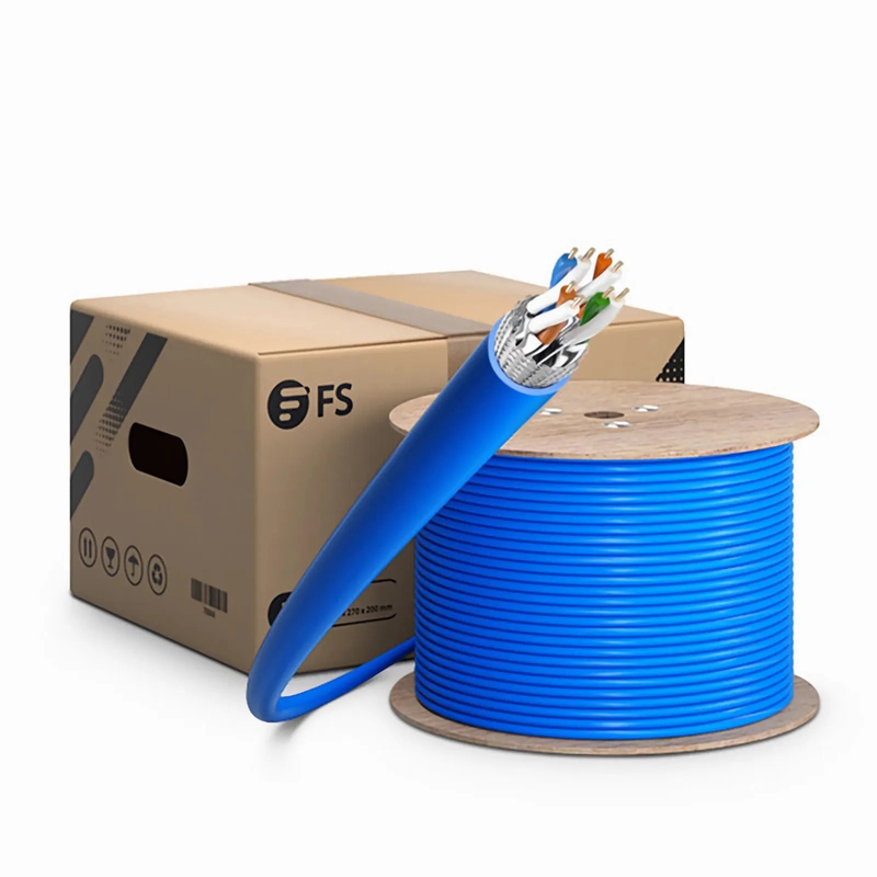 Refurb Squared Cat8 Ethernet Bulk Cable, 1000ft (305m), 23AWG Solid Pure Bare Copper Wire, 2000MHz, Shielded (S/FTP), PVC CMR, with Reel (Blue)