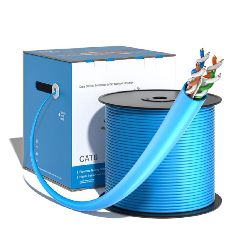 Refurb Squared Cat6 Ethernet Bulk Cable, 1000ft (305m), 23AWG Solid Pure Bare Copper Wire, 550MHz, Unshielded (UTP), PVC CMP, with Reel (Blue)