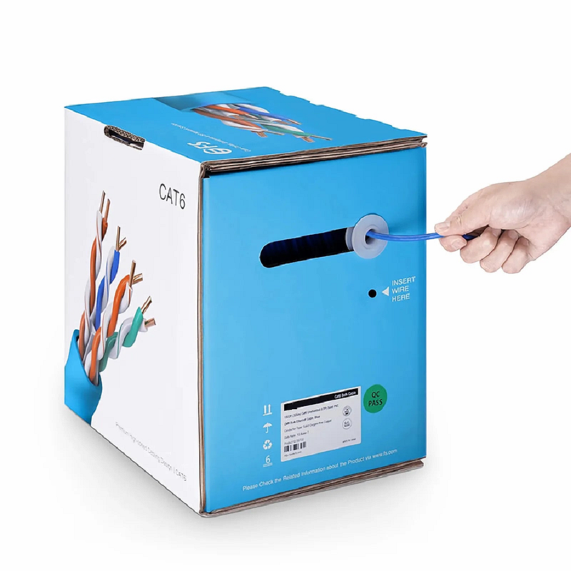 Refurb Squared Cat6 Ethernet Bulk Cable, 1000ft (305m), 23AWG Solid Pure Bare Copper Wire, 550MHz, Unshielded (UTP), PVC CMP, with Reel (Blue)