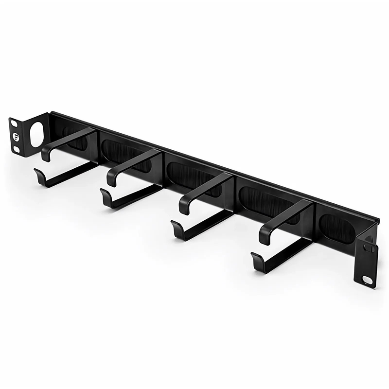 Refurb Squared Recessed Horizontal Single Sided Pass-Thru Manager, 1RU, 4 D-rings & Brush Strip, 3.46 in. Depth