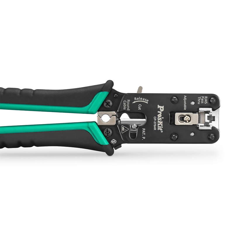 Refurb Squared Cat5/6/7 RJ45 Pass-Through Professional Modular Crimper with Built-in Wire Cutter and Stripper