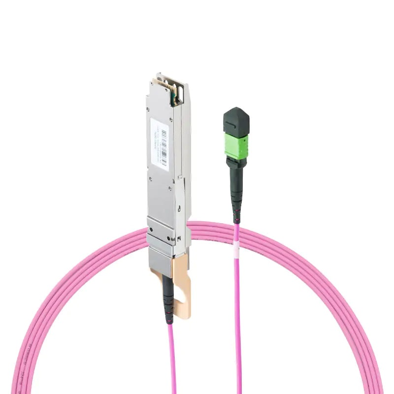 NVIDIA/Mellanox Compatible 800GBASE-2xSR4/SR8 OSFP Finned Top PAM4 850nm 100m DOM IB and Ethernet Liquid/Immersion Cooling Transceiver for MMF with 10m Dual MPO-12/APC OM4 Erika Violet/Magenta Female Type A Pigtails SFPS