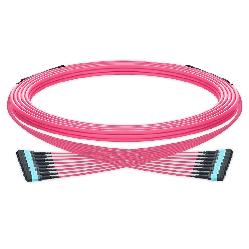 7m (23ft) Pre-terminated MPO trunk cable, 96 Fibers, 8 x MPO-12 UPC (Male) to 8 x MPO-12 UPC (Male) Multimode (OM4) Type B, LSZHÃƒÂ¯Ã‚Â¼Ã‹â€ OFNRÃƒÂ¯Ã‚Â¼Ã¢â‚¬Â°, 0.35dB Max, Magenta, breakout 80cm SFPS