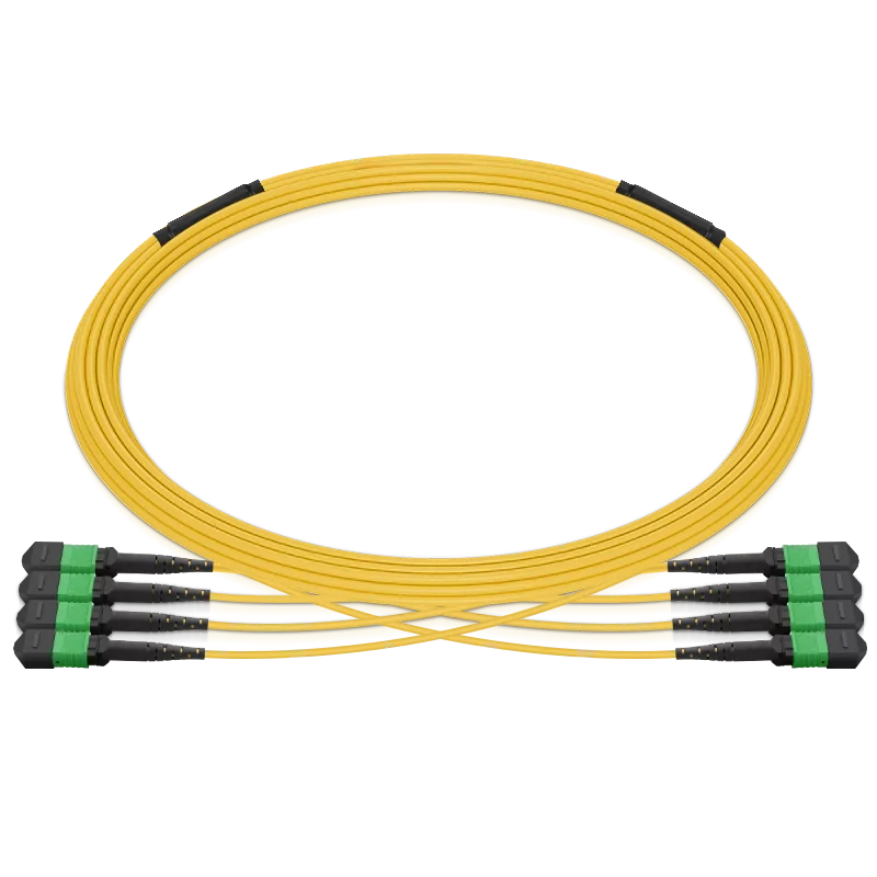 20m (66ft) Pre-terminated MPO 4x4 Shuffle Trunk Cable, 32 Fibers, 4 x MPO-8 APC (Male) to 4 x MPO-8 APC (Male), Single Mode (OS2), Type 4, LSZH, 0.35dB Max, Breakout 80cm, Yellow SFPS