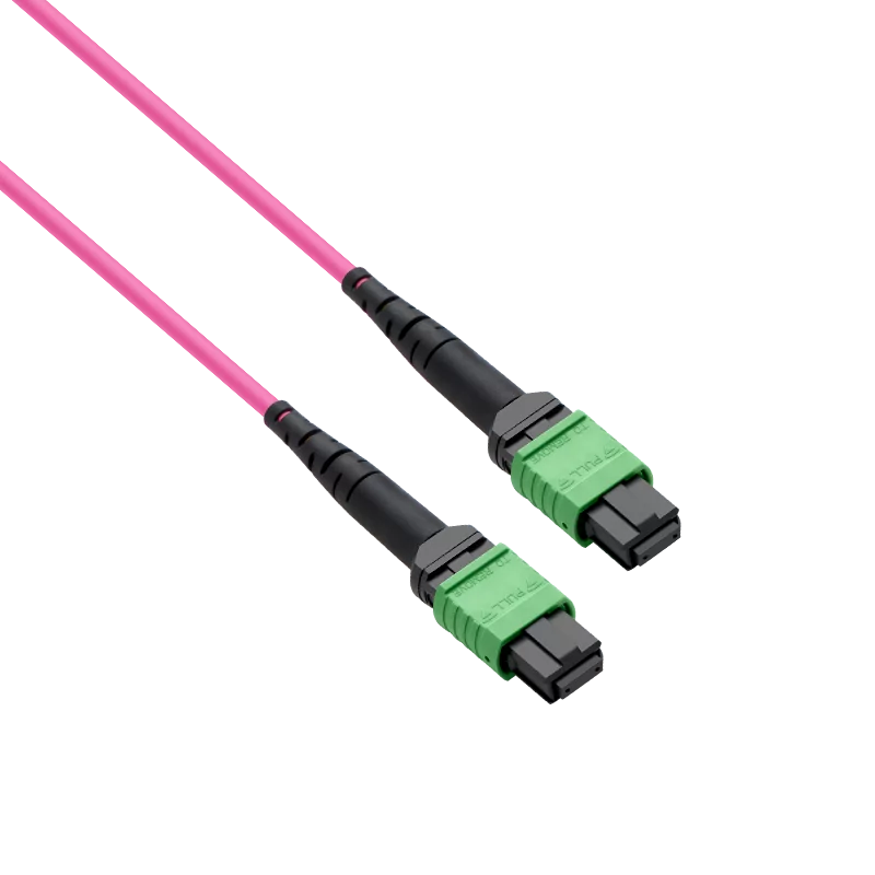 10m (33ft) Pre-terminated MPO 2x2 Shuffle Trunk Cable, 16 Fibers, 2xMPO-8 APC Male to 2xMPO-8 APC Male, Multimode (OM4), Type 2, OFNP, 0.35dB Max, Breakout 80cm, Magenta SFPS