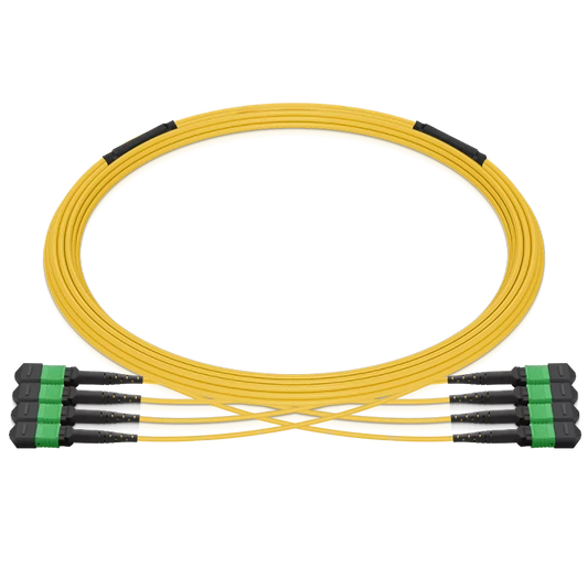 7m (23ft) Pre-terminated MPO 4x4 Shuffle Trunk Cable, 32 Fibers, 4 x MPO-8 APC (Male) to 4 x MPO-8 APC (Male), Single Mode (OS2), Type 4, LSZH, 0.35dB Max, Breakout 80cm, Yellow SFPS