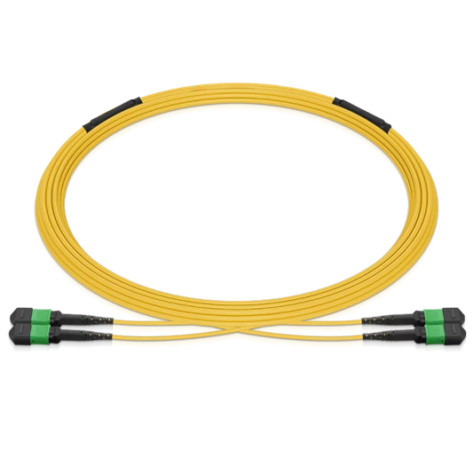10m (33ft) Pre-terminated MPO 2x2 Shuffle Trunk Cable, 16 Fibers, 2xMPO-8 APC Male to 2xMPO-8 APC Male, Single Mode (OS2), Type 2, OFNP, 0.35dB Max, Breakout 80cm, Yellow SFPS