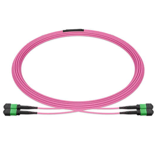 10m (33ft) MPO 2x2 Shuffle Breakout Cable, 16 Fibers, 2xMPO-8 APC Female to 2xMPO-8 APC Female, Multimode (OM4), Type 2, OFNP, 3.0mm, Max IL Ã¢â€°Â¤ 0.35dB, Magenta SFPS
