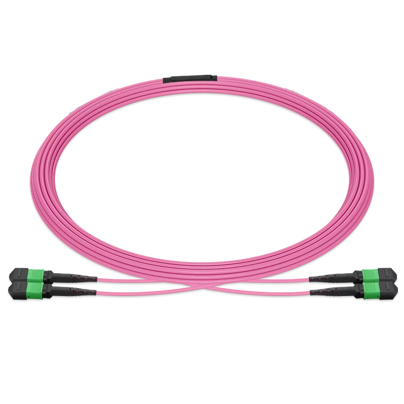 30m (98ft) MPO 2x2 Shuffle Breakout Cable, 16 Fibers, 2xMPO-8 APC Female to 2xMPO-8 APC Female, Multimode (OM4), Type 2, LSZH, 3.0mm, Max IL Ã¢â€°Â¤ 0.35dB, Magenta SFPS