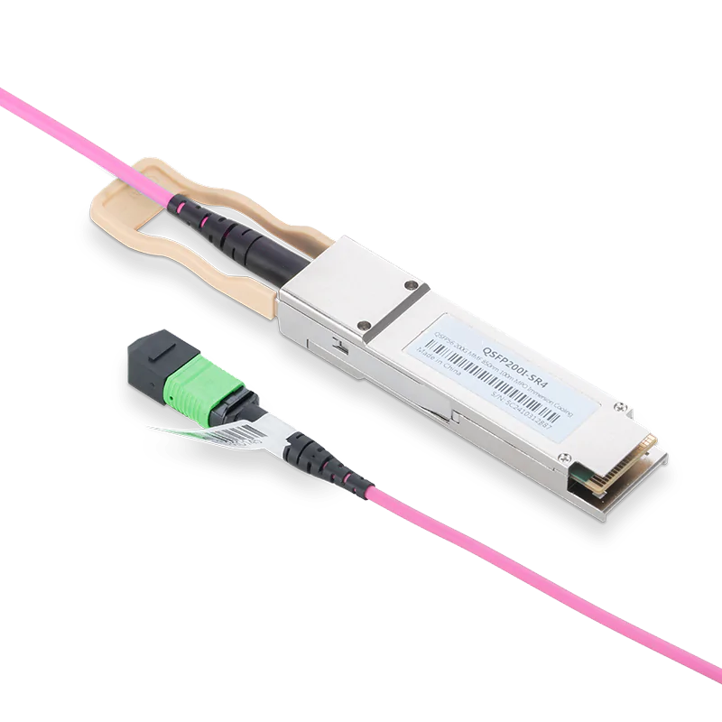 Generic Compatible 200GBASE-SR4 QSFP56 PAM4 850nm 100m DOM IB and Ethernet Liquid/Immersion Cooling Transceiver for MMF with 3m MPO-12/APC OM4 Erika Violet/Magenta Female Type A Pigtail SFPS