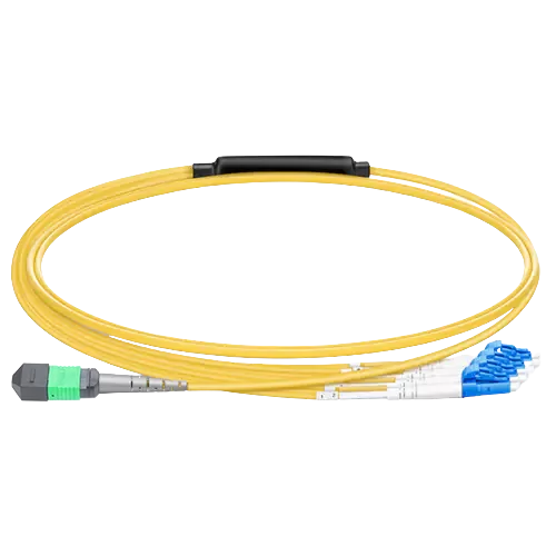 7m (23ft) MPO-8 APC (Female) to 4x LC Duplex UPC Single-mode (OS2) Harness, Type B, LSZH, Yellow SFPS