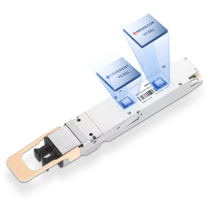 NVIDIA/Mellanox Compatible Coherent VCSEL & Broadcom DSP 800G OSFP 2xSR4/SR8 850nm 100m PAM4 DOM Two MPO-12/APC MMF Transceiver Module (Flat Top) for ConnectX-8 C8180 SuperNIC SFPS