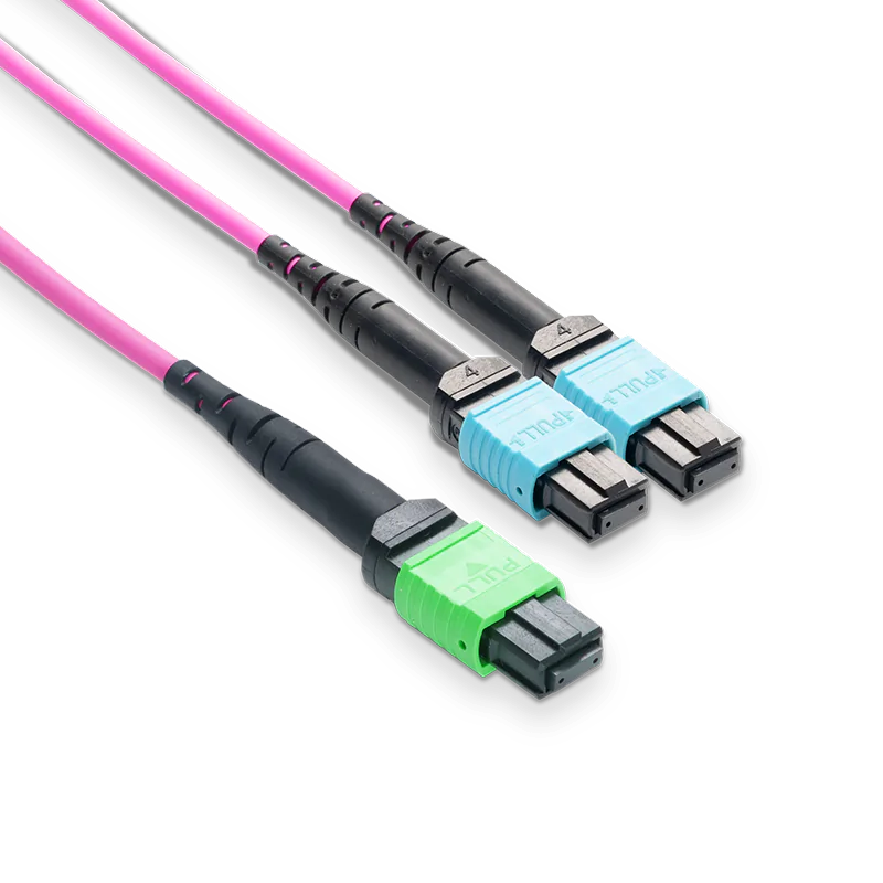50m (164ft) MPO-16 APC (Female) to 2xMPO-8 UPC (Female) Multimode (OM4) Breakout, Type B, LSZH, 3.0mm, Max IL Ã¢â€°Â¤ 0.35dB, Magenta SFPS