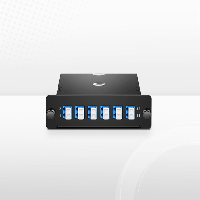 FHD™ MTP®-LC Cassette, OM4 Multimode, Type A, 24 Fibers, 2 x MTP®-12 (Male) to 12 x LC Duplex (Aqua), 0.35dB Max.